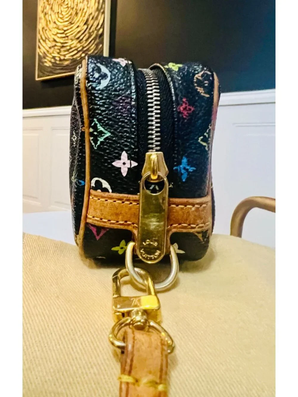 AUTHENTICATED! Louis Vuitton Takashi Murakami Black Multicolor Wapity Case Pouch